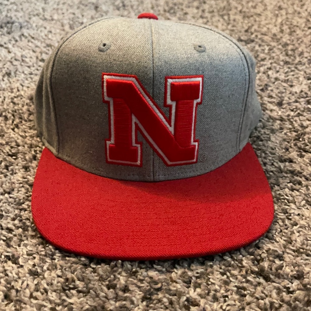 Adidas Nebraska gray and red flat bill hat
